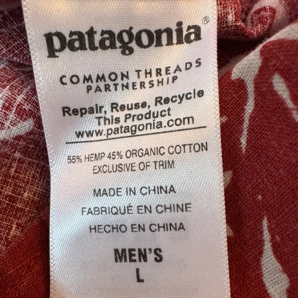 Patagonia Back Step Shirt Men’s Large Red Tropical Floral Hemp Cotton Resort EUC - Picture 6 of 6